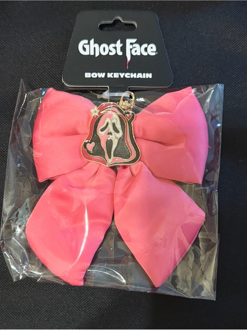 Ghost Face Pink Bow Keychain with Charm